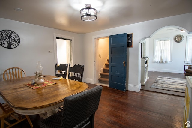 dining room with dark hardwood / wood-style floors