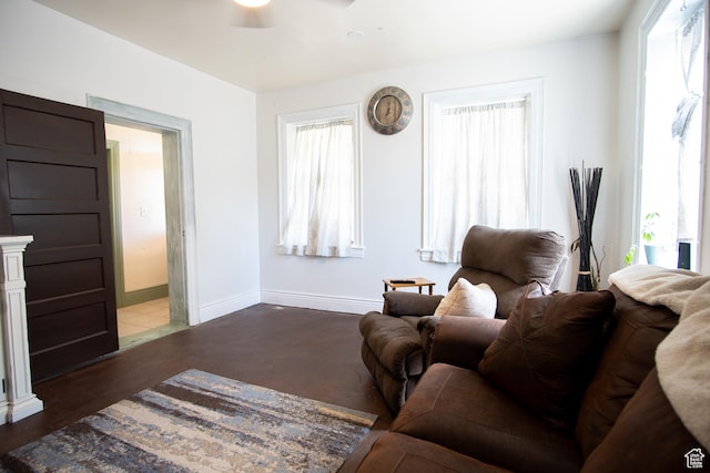 living room featuring dark hardwood / wood-style floors