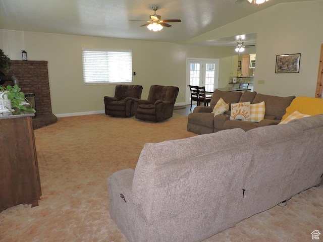 325 N 100 W, Delta, UT 84624 - living room with a ceiling fan, vaulted ceiling, baseboards, and light colored carpet