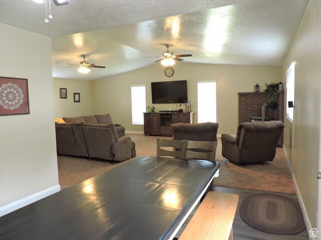 325 N 100 W, Delta, UT 84624 - dining room with baseboards, vaulted ceiling, carpet floors, and a ceiling fan