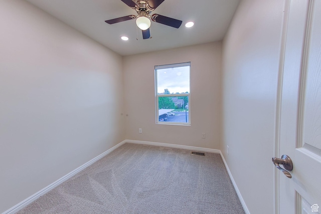 1279 W Culloden Ct, Murray, UT 84123 - spare room featuring carpet floors, recessed lighting, visible vents, a ceiling fan, and baseboards