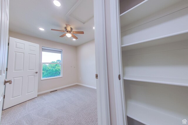 1279 W Culloden Ct, Murray, UT 84123 - interior space featuring ceiling fan, recessed lighting, carpet floors, visible vents, and baseboards