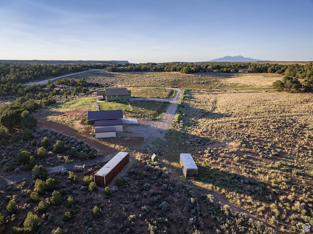 birds eye view of property featuring a rural view and a mountain view