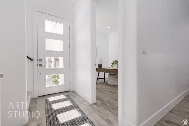 entrance foyer with light wood-type flooring