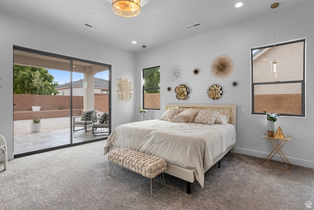 2596 S Gritton St, Hurricane, UT 84737 - carpeted bedroom with recessed lighting, visible vents, baseboards, and access to exterior