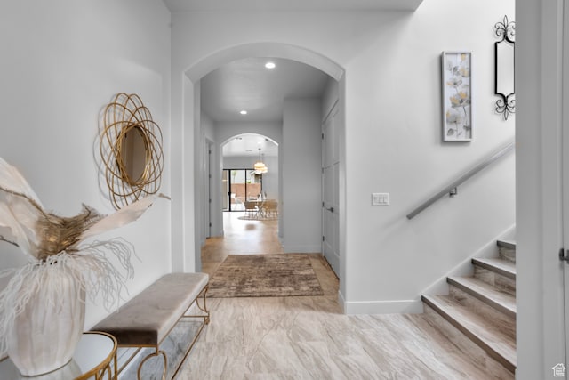 2596 S Gritton St, Hurricane, UT 84737 - entrance foyer featuring stairs, recessed lighting, baseboards, and arched walkways