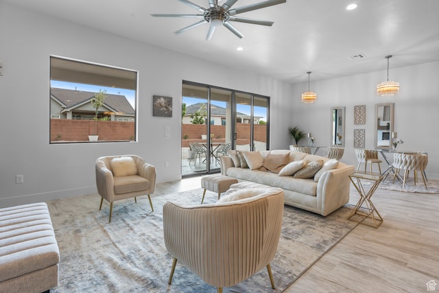 2596 S Gritton St, Hurricane, UT 84737 - living room with recessed lighting, a ceiling fan, visible vents, and baseboards