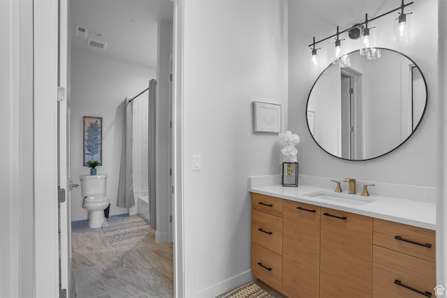 2596 S Gritton St, Hurricane, UT 84737 - full bath with visible vents, baseboards, toilet, shower / tub combo, and vanity