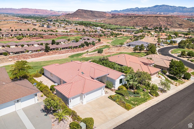 aerial view with a residential view and a mountain view