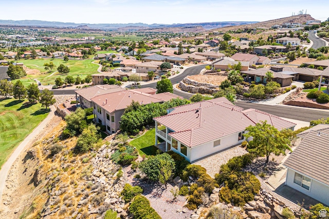 birds eye view of property featuring a residential view and a mountain view