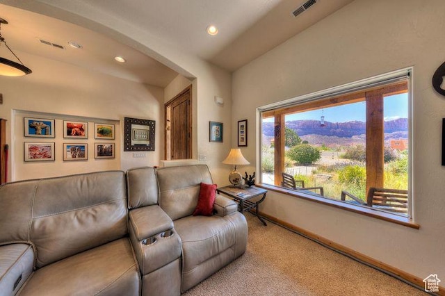 431 E Coronado Ln, Moab, UT 84532 - living room with carpet, recessed lighting, baseboards, and visible vents