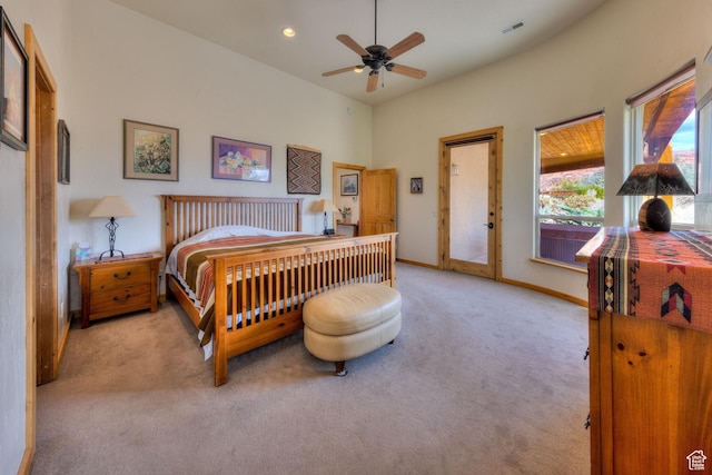 431 E Coronado Ln, Moab, UT 84532 - bedroom featuring baseboards, visible vents, carpet floors, recessed lighting, and access to exterior