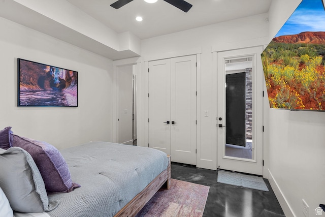 bedroom with a closet and ceiling fan