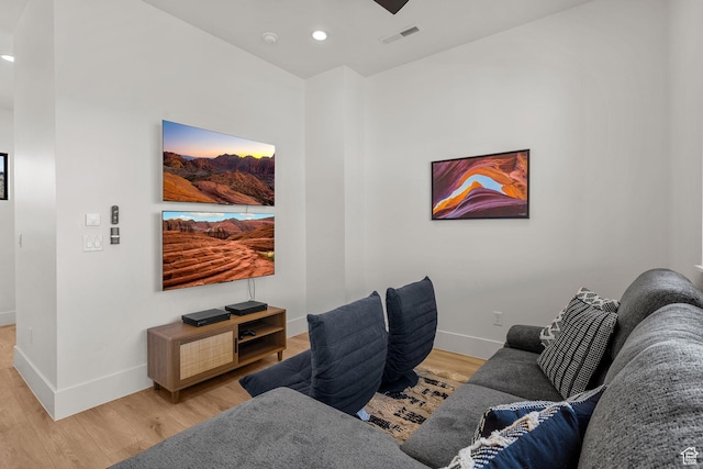 interior space with light hardwood / wood-style floors and ceiling fan