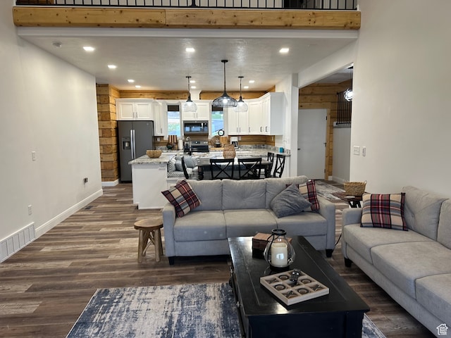 109 Gentle Ben Rd, Fish Haven, ID 83287 - living room featuring baseboards, visible vents, recessed lighting, and dark wood-type flooring
