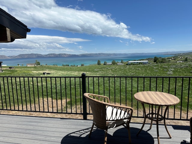 109 Gentle Ben Rd, Fish Haven, ID 83287 - wooden deck with a water and mountain view