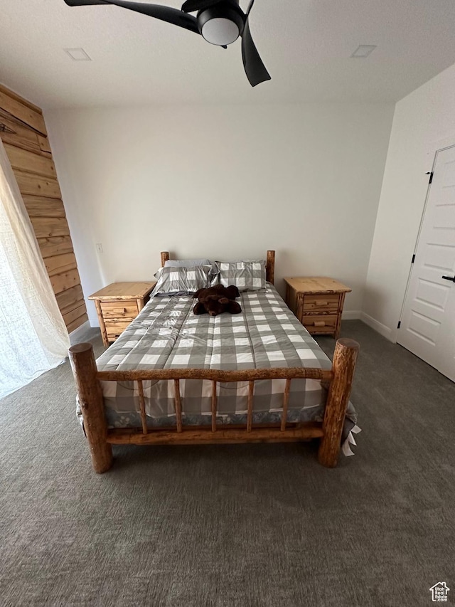 109 Gentle Ben Rd, Fish Haven, ID 83287 - bedroom with dark colored carpet and a ceiling fan