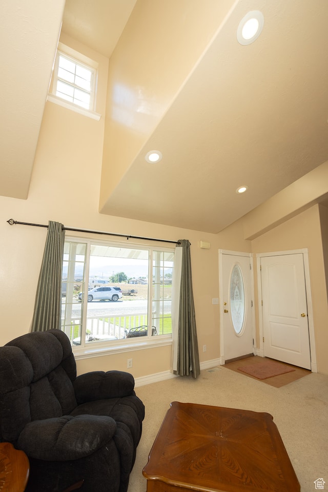 310 S 100 W, Centerfield, UT 84622 - carpeted living room with lofted ceiling and a healthy amount of sunlight