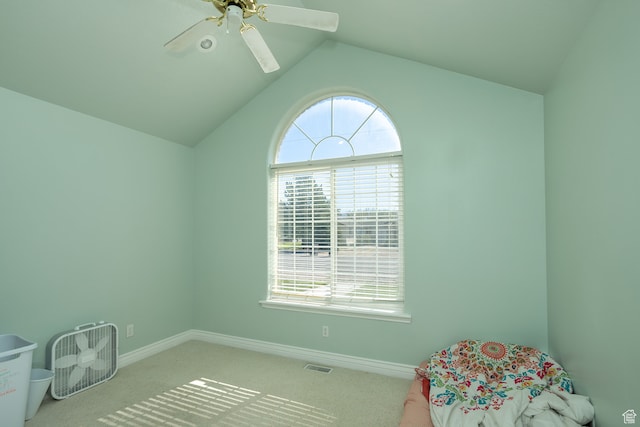 310 S 100 W, Centerfield, UT 84622 - carpeted bedroom featuring ceiling fan, vaulted ceiling, and multiple windows