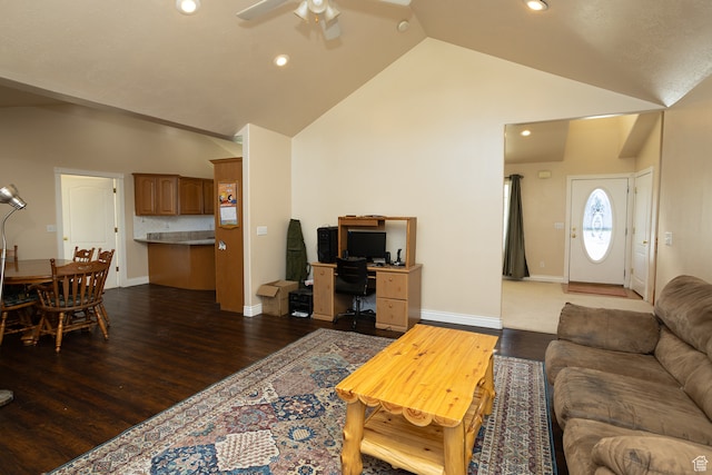 310 S 100 W, Centerfield, UT 84622 - living room featuring ceiling fan, hardwood / wood-style flooring, and high vaulted ceiling