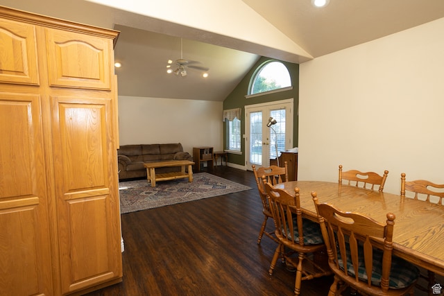 310 S 100 W, Centerfield, UT 84622 - dining area with ceiling fan, vaulted ceiling, french doors, and dark hardwood / wood-style flooring