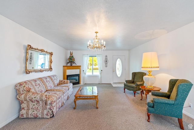 612 E 1280 N, Logan, UT 84341 - carpeted living room featuring an inviting chandelier and a fireplace