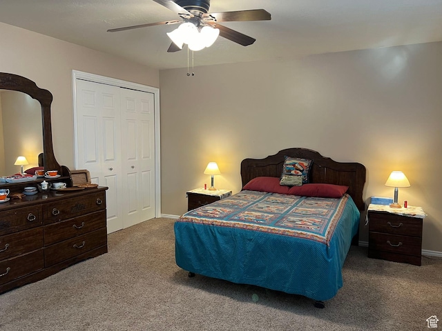 3383 W 6880 S, West Jordan, UT 84084 - bedroom with carpet floors, a closet, a ceiling fan, and baseboards