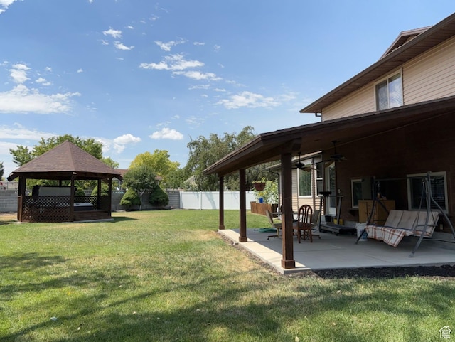 3383 W 6880 S, West Jordan, UT 84084 - view of yard with a patio area, a fenced backyard, a gazebo, and ceiling fan