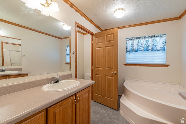 80 E 300 N Unit 3, Preston, ID 83263 - full bath featuring a textured ceiling, toilet, ornamental molding, a bath, and vanity