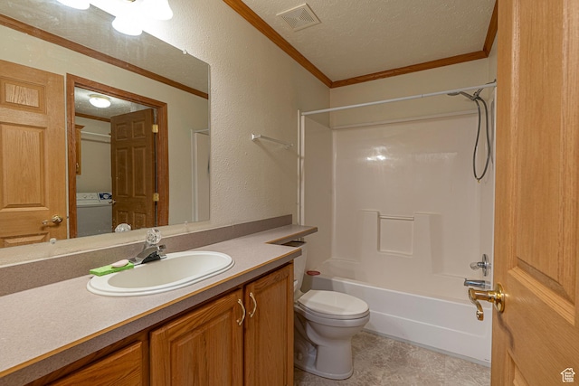 80 E 300 N Unit 3, Preston, ID 83263 - bathroom with toilet, shower / washtub combination, crown molding, visible vents, and washer / dryer