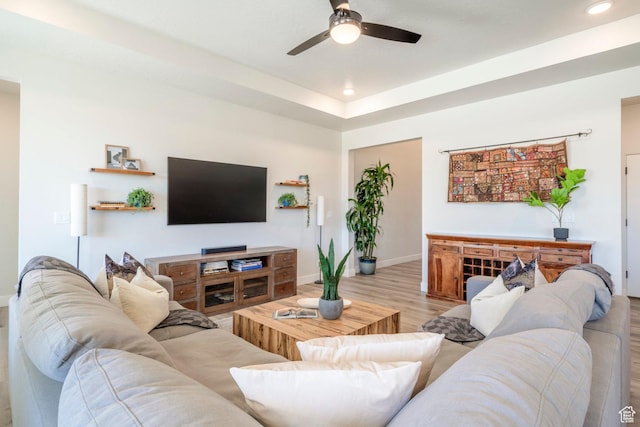 581 W Cypress Umber Dr Unit 34, St George, UT 84790 - living area featuring a ceiling fan, light wood-style floors, recessed lighting, and baseboards