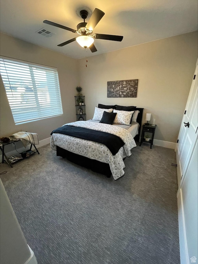 2226 S 2925 W, Cedar City, UT 84720 - bedroom featuring a ceiling fan, dark carpet, visible vents, and baseboards
