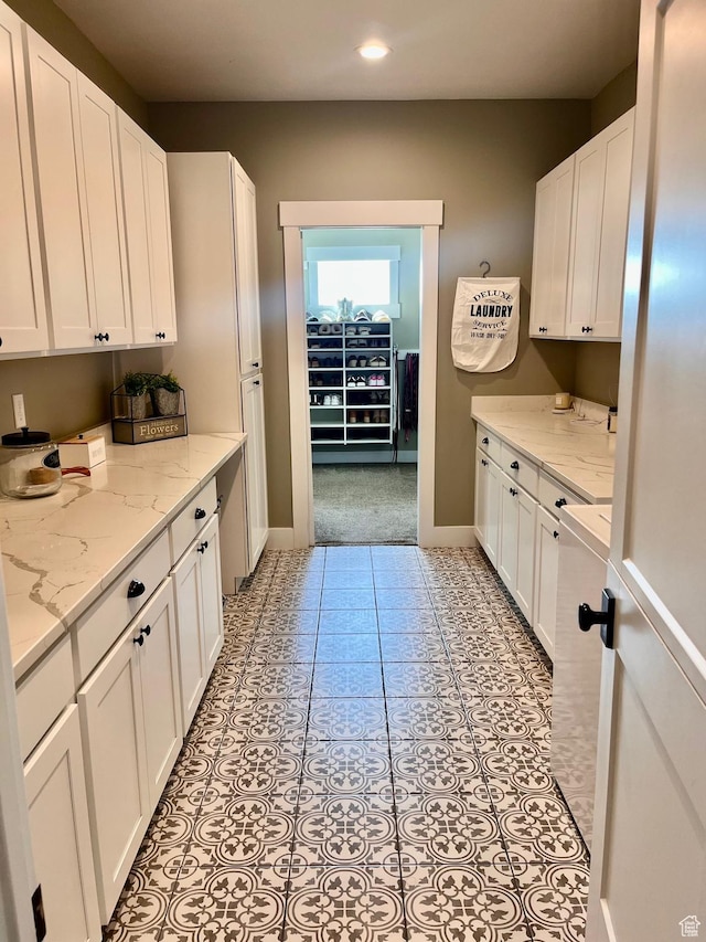 1579 N 2200 E, Preston, ID 83263 - interior space with white cabinets, recessed lighting, baseboards, and light stone countertops