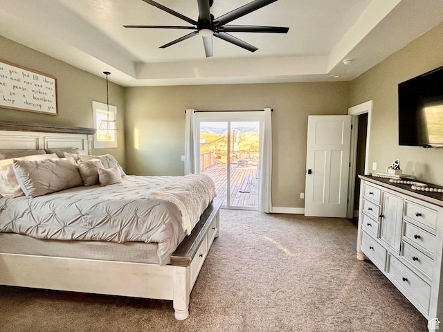 1579 N 2200 E, Preston, ID 83263 - bedroom with carpet floors, ceiling fan, access to exterior, and a raised ceiling