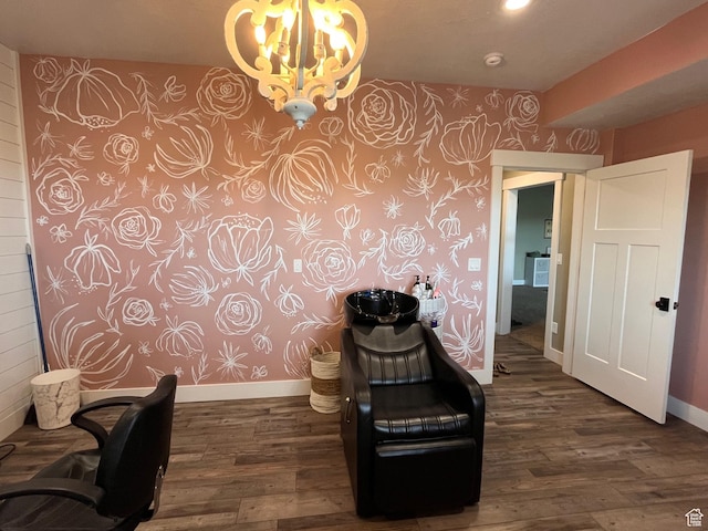 1579 N 2200 E, Preston, ID 83263 - sitting room with a notable chandelier, baseboards, wallpapered walls, recessed lighting, and wood finished floors