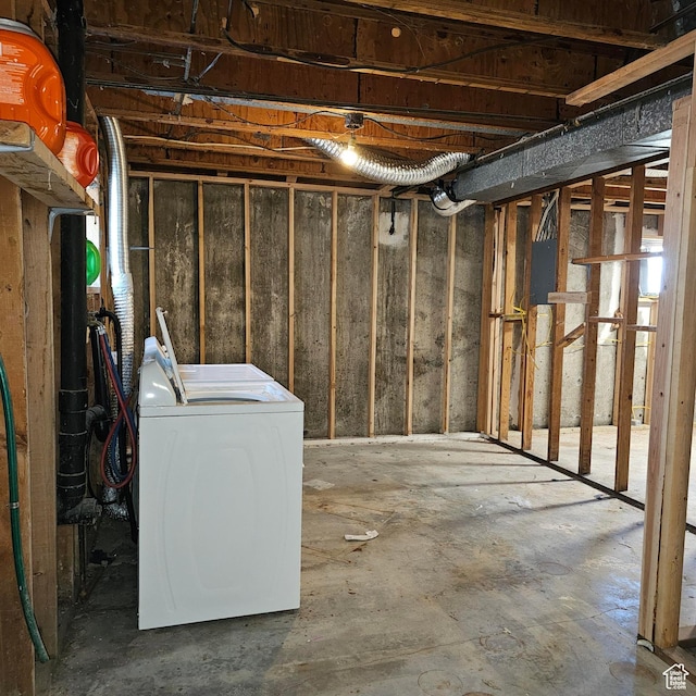 unfinished basement featuring electric panel
