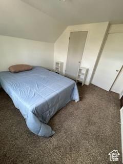 bedroom featuring vaulted ceiling and carpet floors