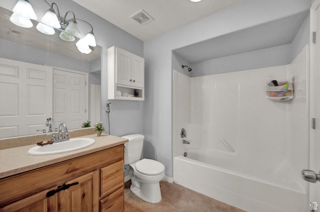 8246 N Cedar Springs Rd Unit 11, Eagle Mountain, UT 84005 - full bathroom featuring visible vents, tile patterned floors, toilet, vanity, and shower / tub combination