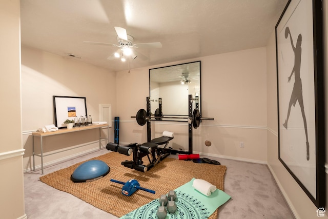 3880 E Thousand Oaks Cir, Salt Lake City, UT 84124 - exercise area featuring visible vents, carpet, baseboards, and ceiling fan
