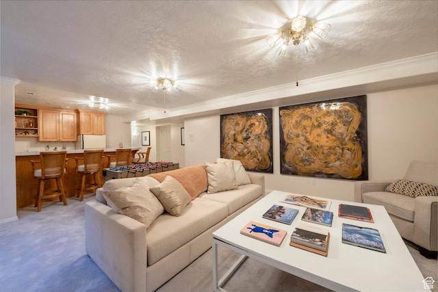 3880 E Thousand Oaks Cir, Salt Lake City, UT 84124 - living room with indoor wet bar, light colored carpet, and a textured ceiling