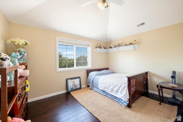 3880 E Thousand Oaks Cir, Salt Lake City, UT 84124 - bedroom featuring visible vents, ceiling fan, baseboards, lofted ceiling, and wood finished floors