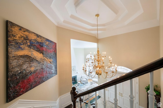 3880 E Thousand Oaks Cir, Salt Lake City, UT 84124 - details featuring a tray ceiling, crown molding, and a chandelier