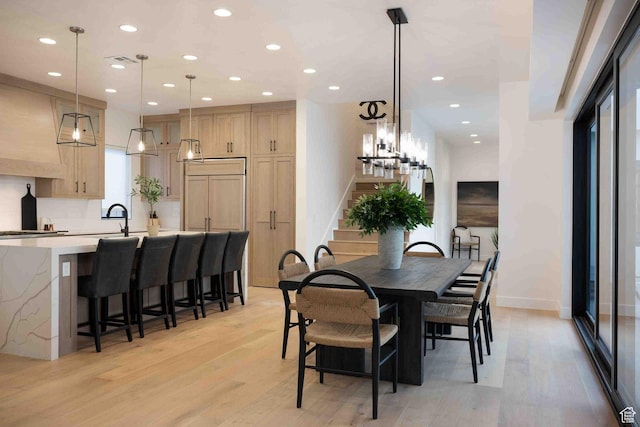 5346 Cyan Ln, St George, UT 84790 - dining room featuring stairs, light wood-style flooring, and recessed lighting