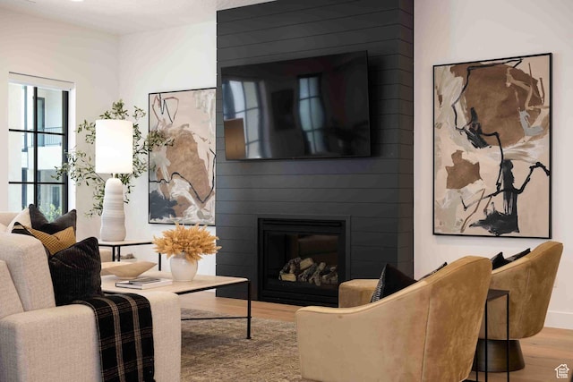 5346 Cyan Ln, St George, UT 84790 - living room with a large fireplace and wood finished floors