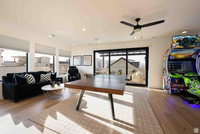 5346 Cyan Ln, St George, UT 84790 - rec room with ceiling fan, wood finished floors, and recessed lighting