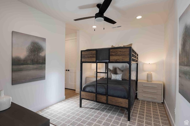 5346 Cyan Ln, St George, UT 84790 - bedroom with recessed lighting, visible vents, ceiling fan, and baseboards