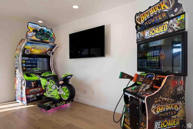 5346 Cyan Ln, St George, UT 84790 - game room with recessed lighting, baseboards, and wood finished floors