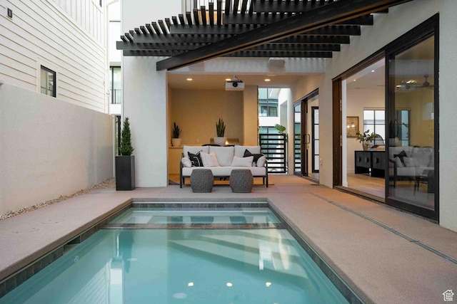 5346 Cyan Ln, St George, UT 84790 - view of swimming pool featuring a patio, outdoor lounge area, a pool with connected hot tub, and a pergola