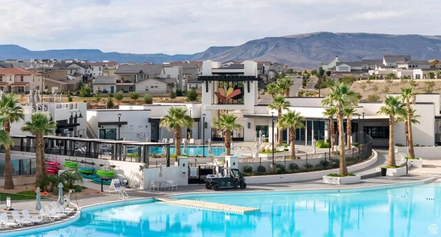 5346 Cyan Ln, St George, UT 84790 - pool with a residential view, a patio area, fence, and a mountain view