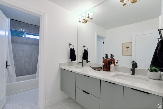 165 S Farmhouse Cir, Kaysville, UT 84037 - bathroom featuring double vanity, shower / bath combo, a sink, and tile patterned floors